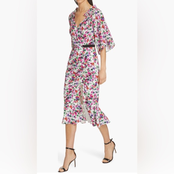 SALONI Olivia Floral Print Off the Shoulder Midi Dress SZ 8 - Picture 3 of 10